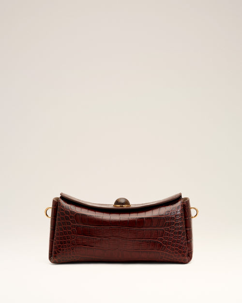 Sac Carrousel marron en cuir de veau embossé crocodile - 2 - Ami Paris