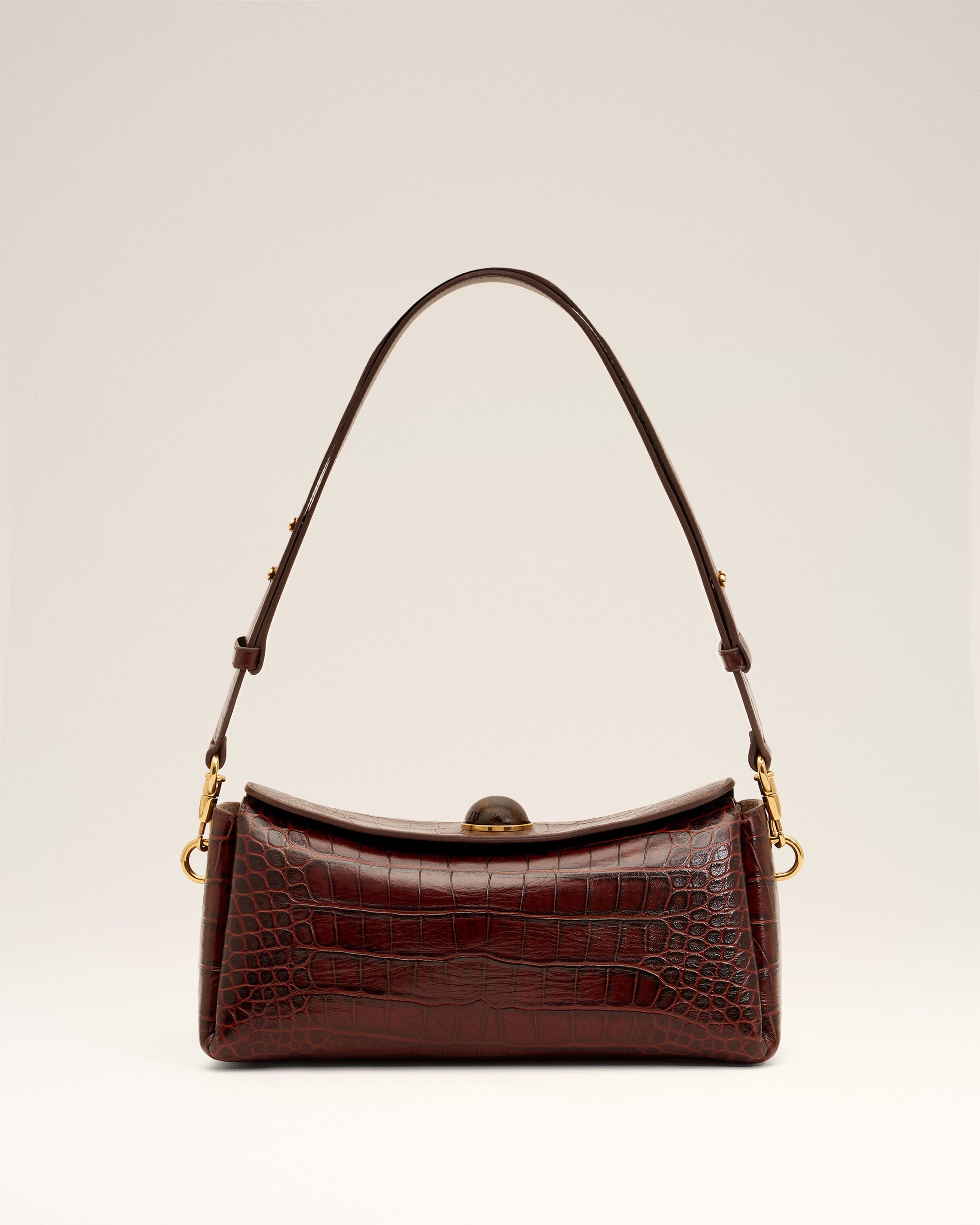 Brown crocodile embossed cow leather Carrousel bag - 8