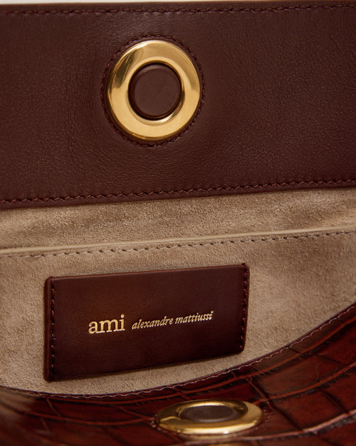 Brown crocodile embossed cow leather Carrousel bag - Woman - 14 - AMI Paris - Ami Paris