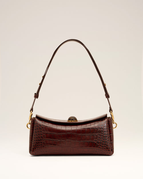 Brown crocodile embossed cow leather Carrousel bag - 4 - Ami Paris