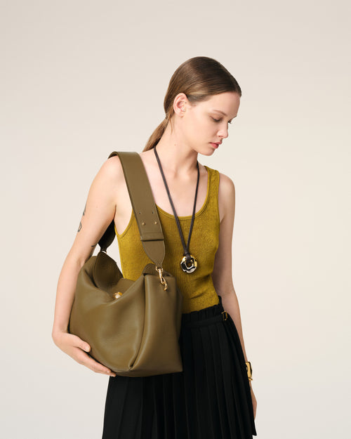 Khaki Leather Large Carrousel Bag - 4 - Ami Paris