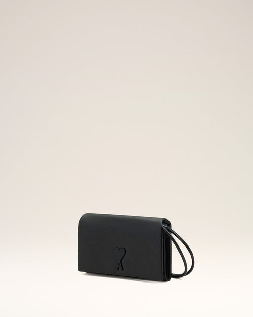 Black Cowhide Leather Voulez-Vous Wallet On Strap - Woman - 9 - AMI Paris - Ami Paris