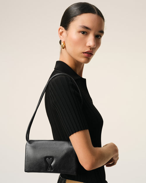Black Cowhide Leather Voulez-Vous Wallet On Strap - Woman - 8 - AMI Paris - Ami Paris