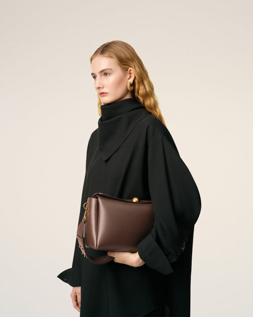 Brown Smooth Leather Carrousel Medium Bag - Woman - 9 - AMI Paris - Ami Paris