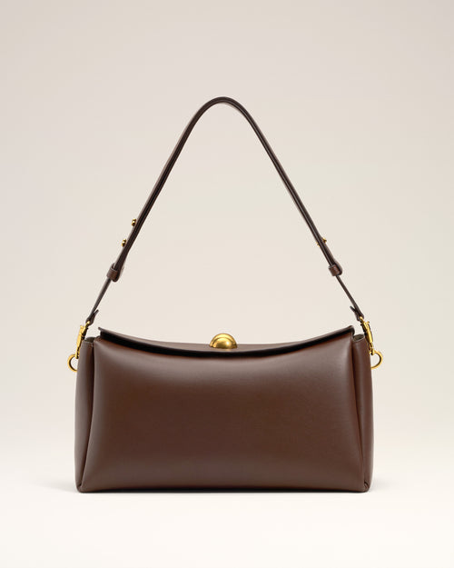 Brown Smooth Leather Carrousel Medium Bag - CHOCOLATE - Ami Paris