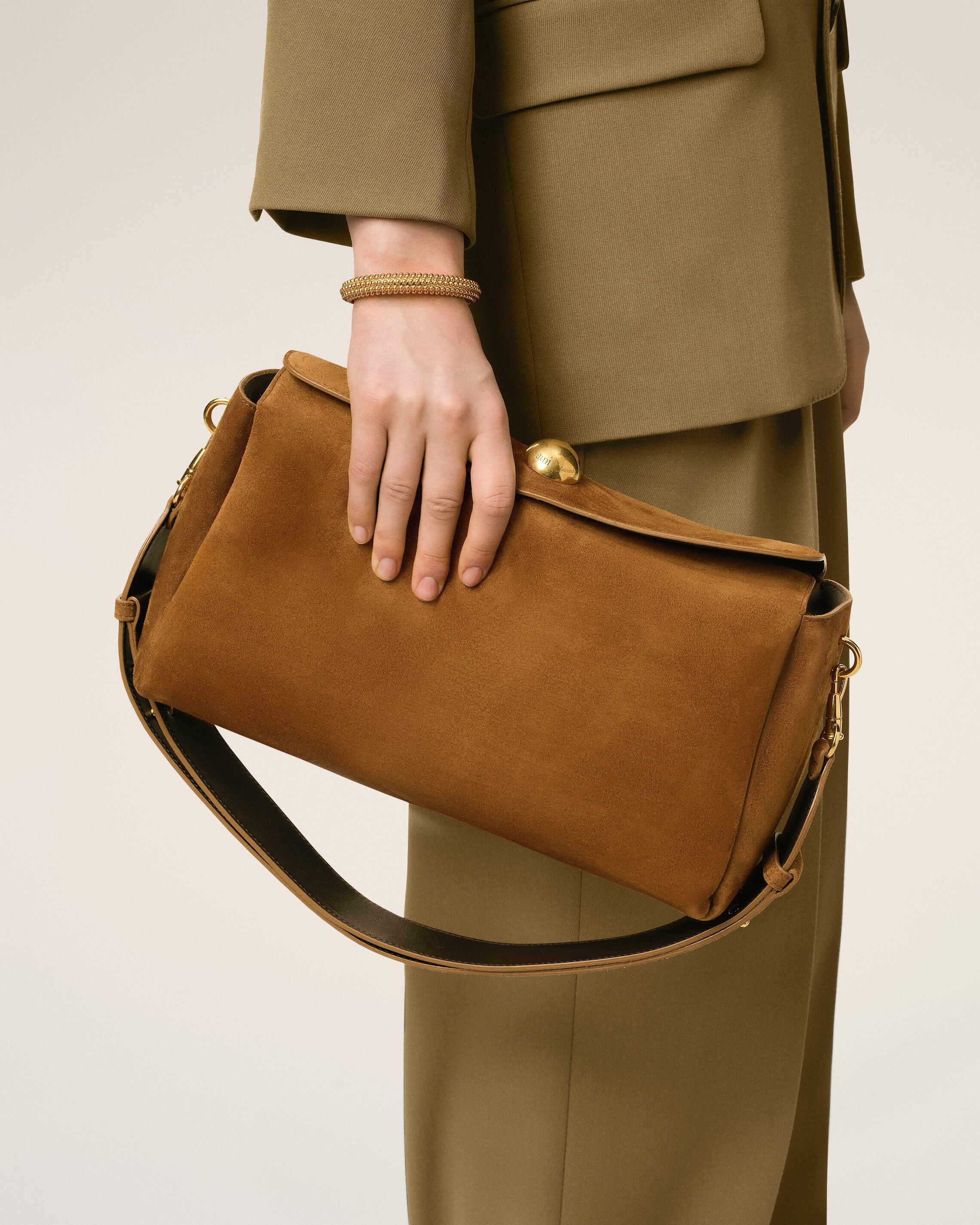 Brown Suede Leather Carrousel Medium Bag - 9