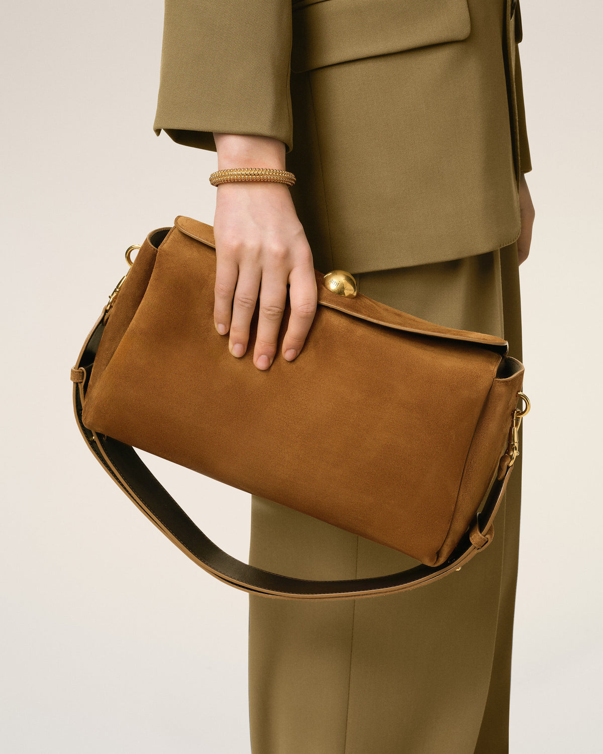 Sac Marron Carrousel Moyen En Cuir Velours - 9