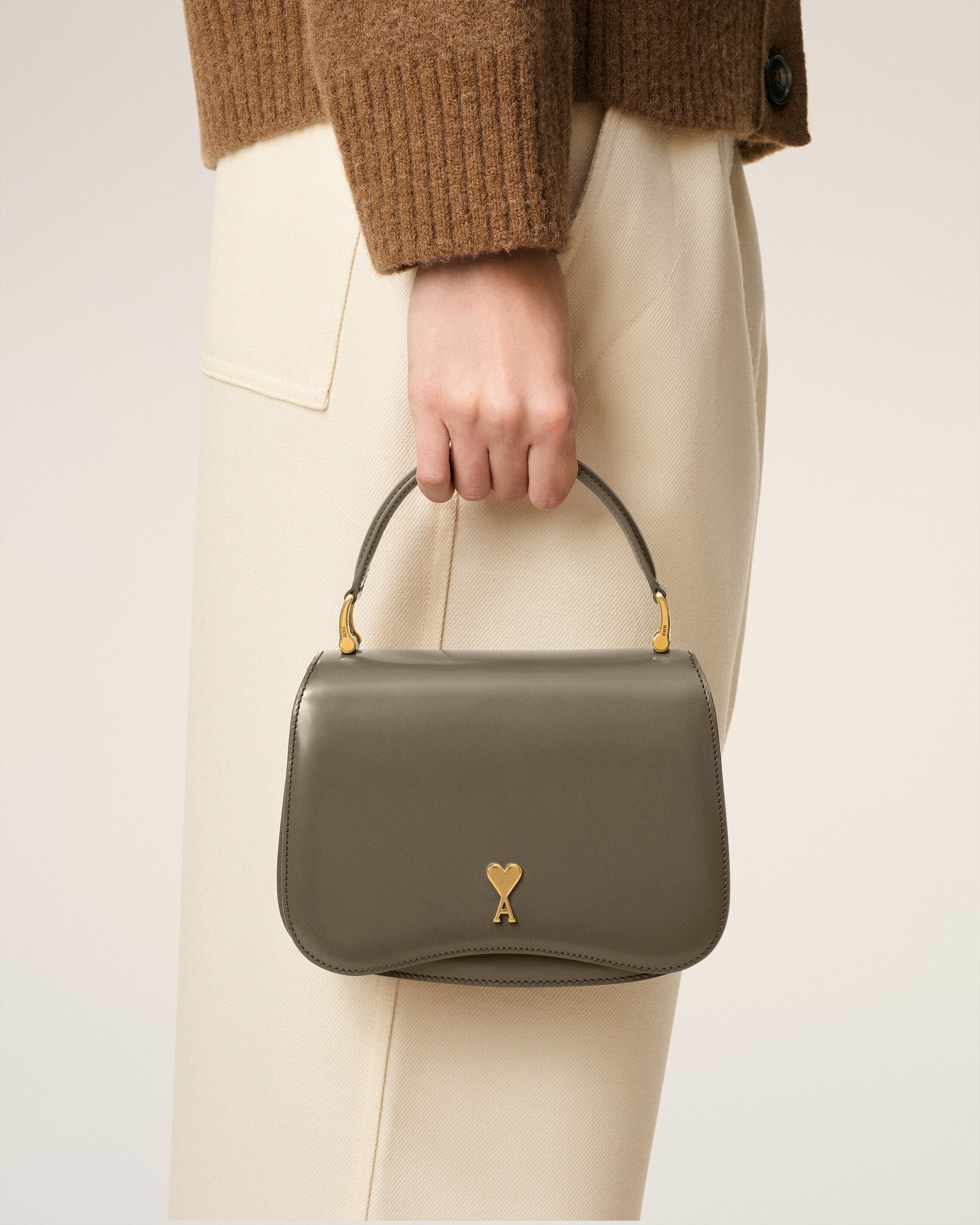 Grey Glazed Leather Top Handle Paris Paris Bag - 14