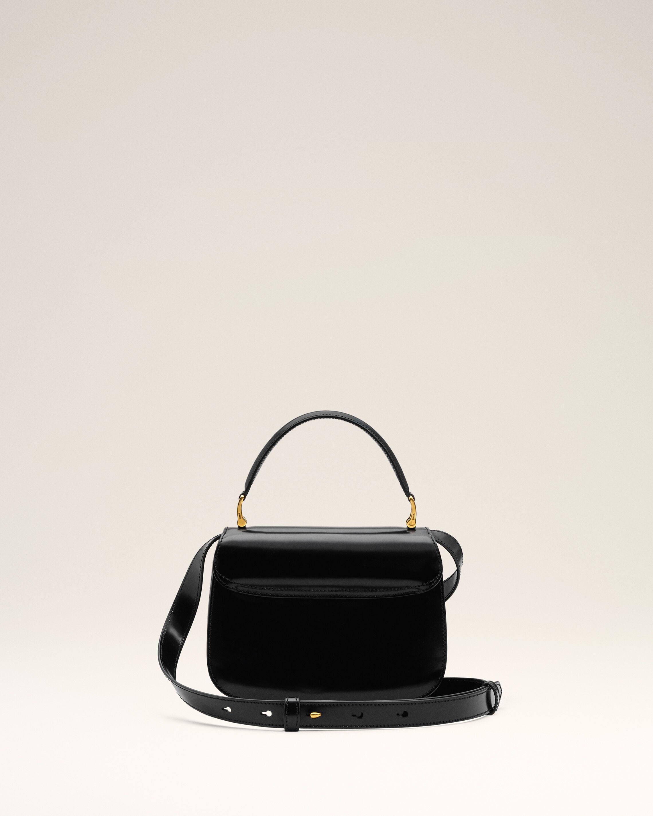 ブラック グレーズドレザー Paris Paris トップハンドルバッグ