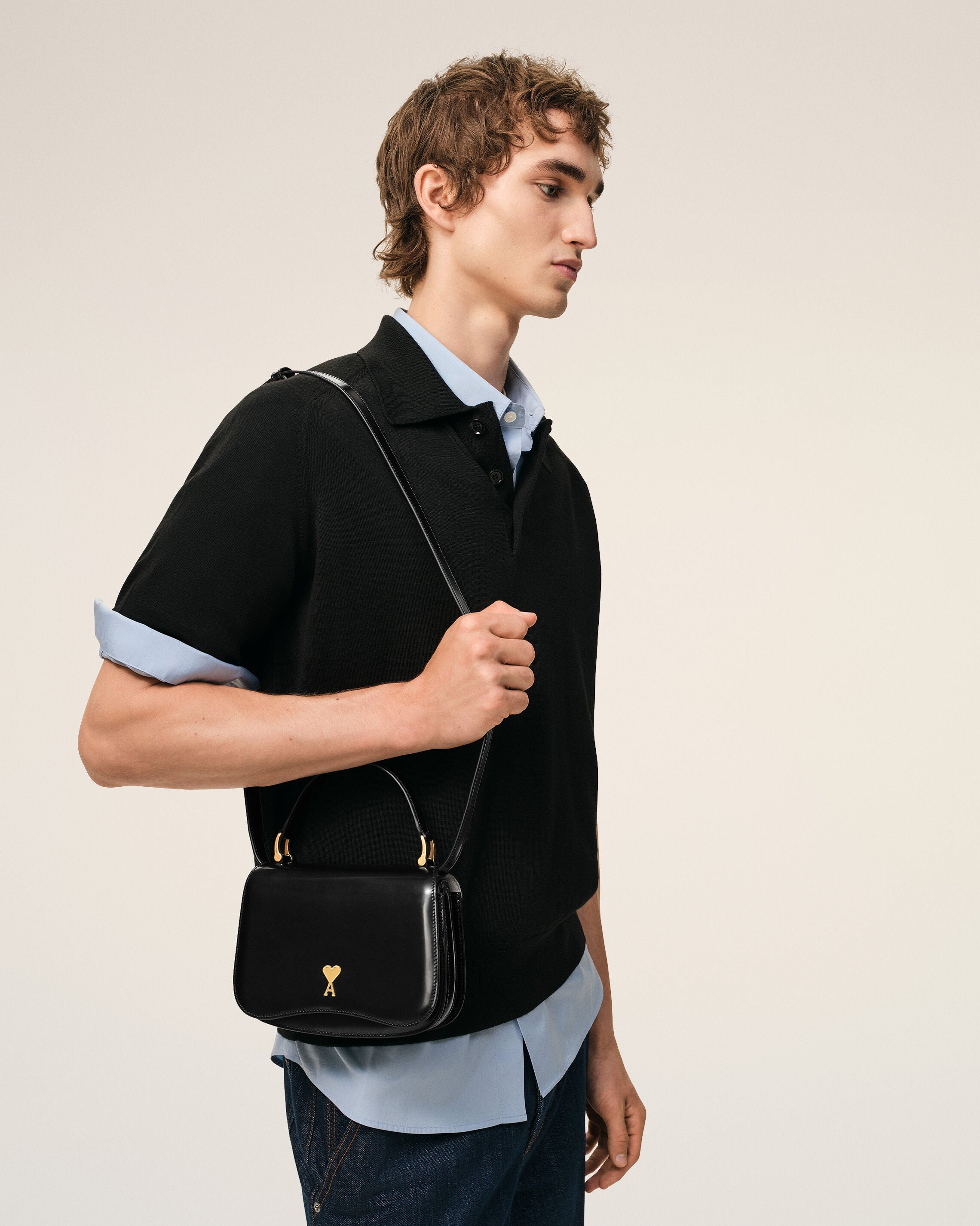 ブラック グレーズドレザー Paris Paris トップハンドルバッグ