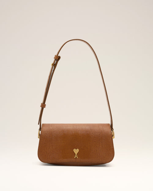 Bolso de hombro Paris Paris de piel de vacuno marrón con grabado efecto lagarto - Mujer - 7 - AMI Paris - Ami Paris