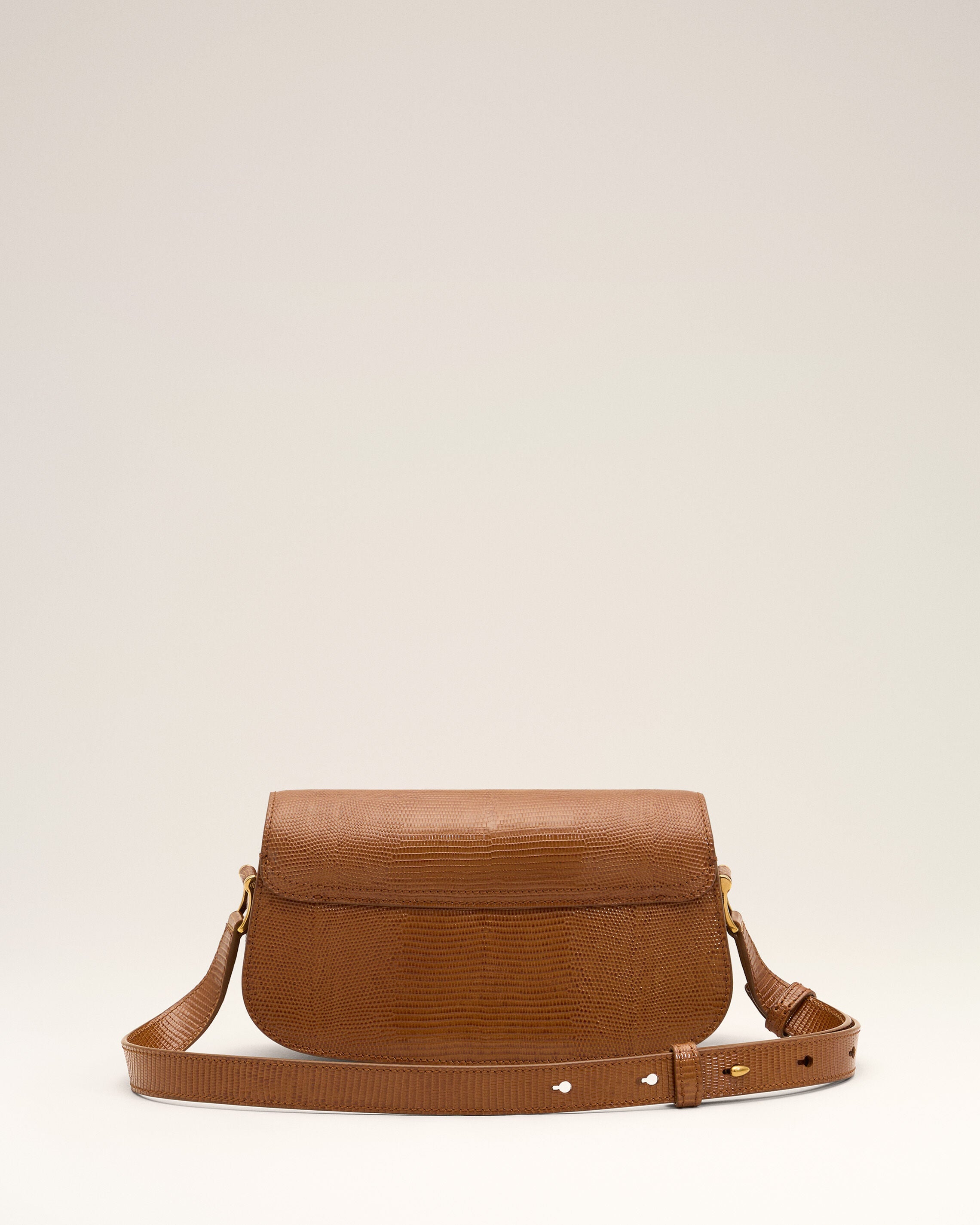 Bolso de hombro Paris Paris de piel de vacuno marrón con grabado efecto lagarto - 10