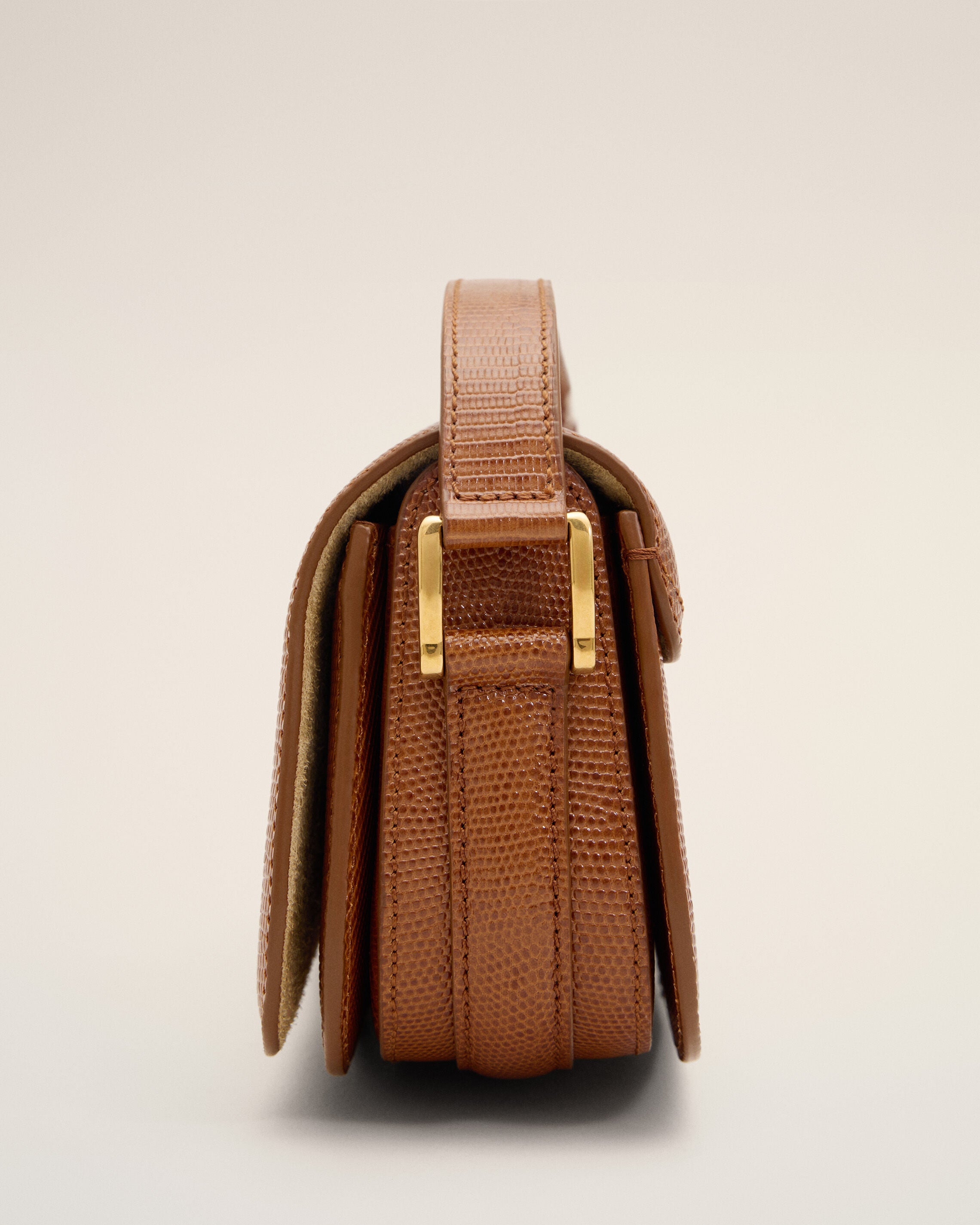 Bolso de hombro Paris Paris de piel de vacuno marrón con grabado efecto lagarto - 5