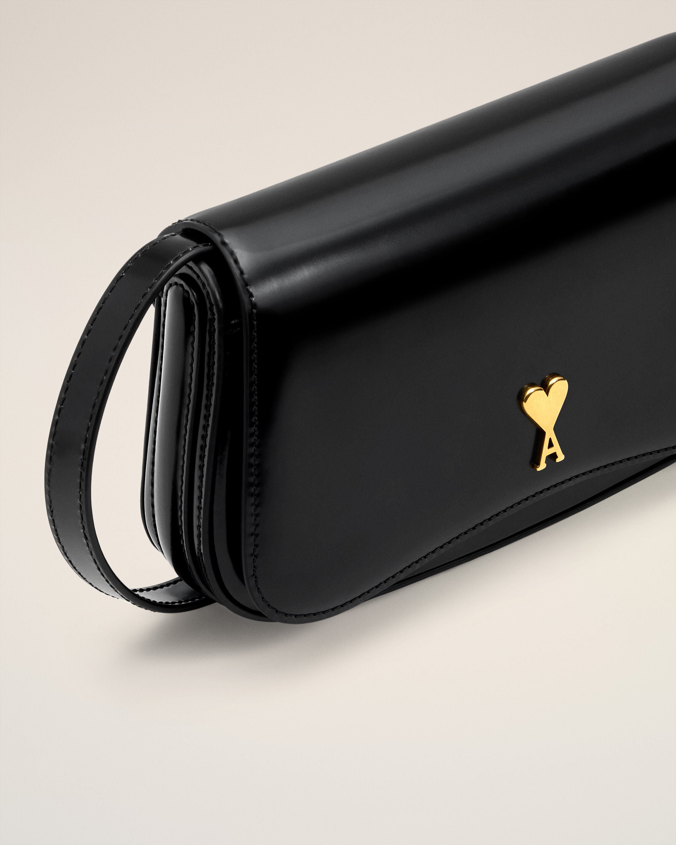 アミパリス amiparis BLACK Black Glazed Leather Small Crossbody Paris Paris Bag | AMI PARIS