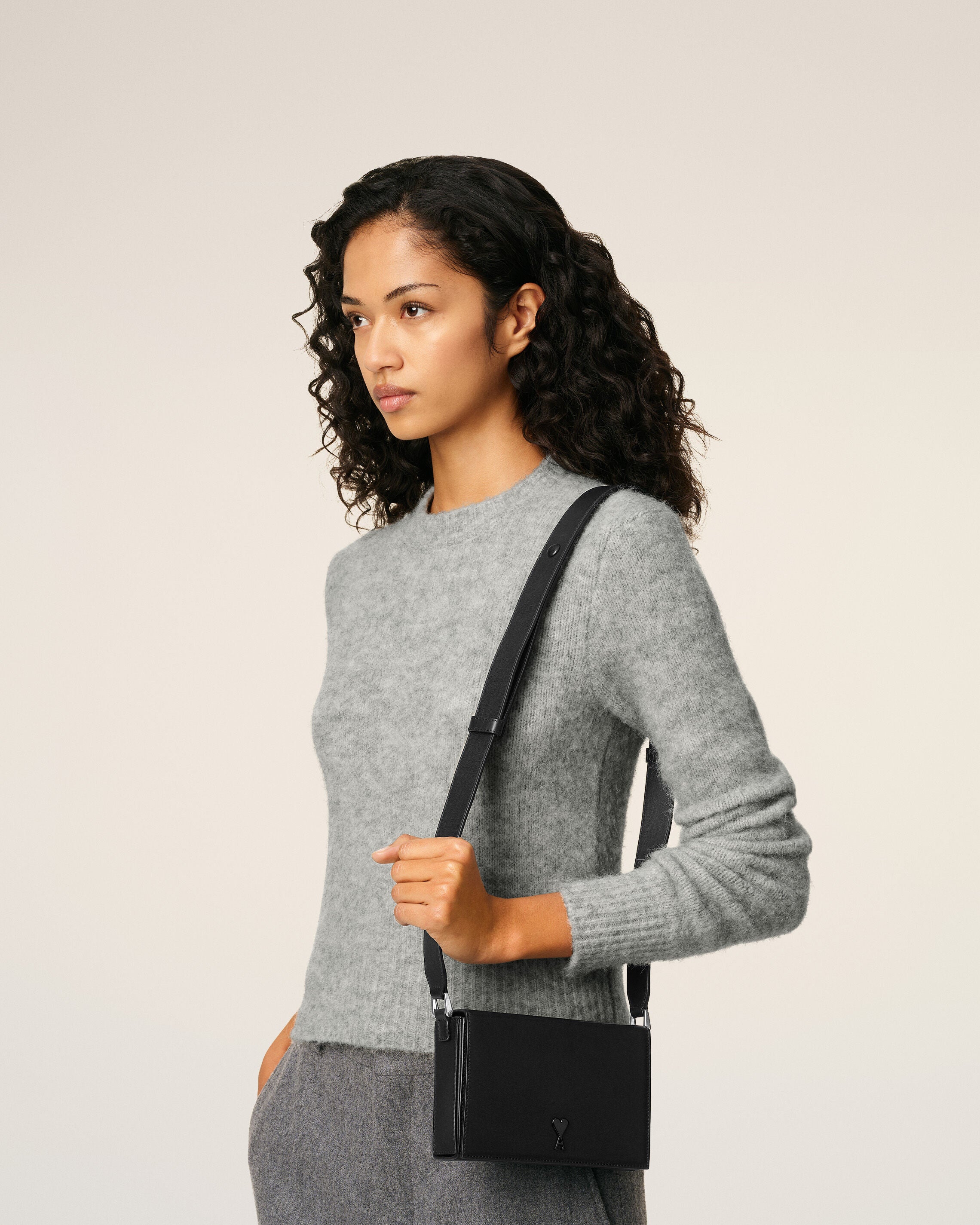 BLACK Black Smooth Leather Ami De Coeur Lunch Box Bag | AMI PARIS