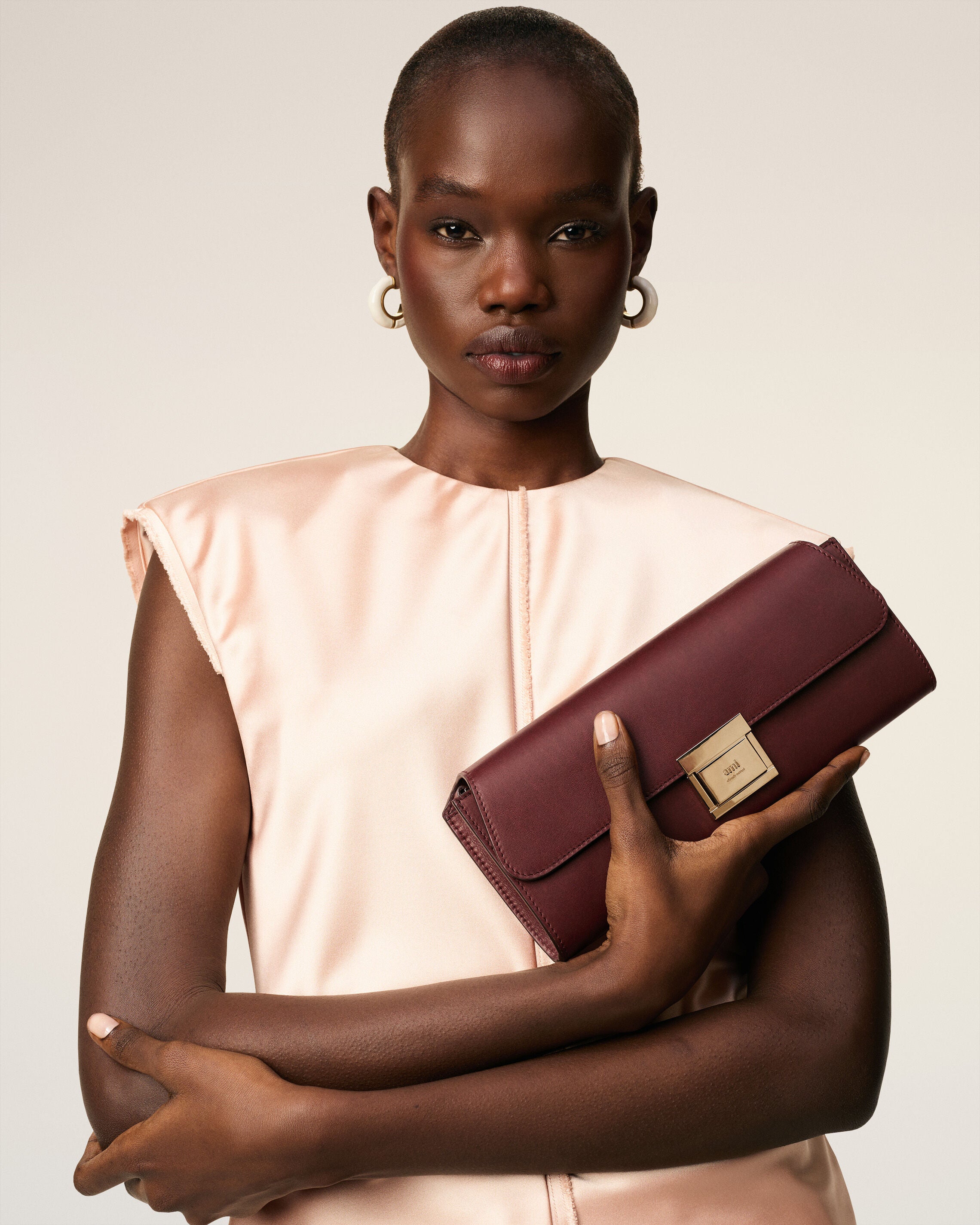 Pochette Mimi in pelle liscia bordeaux - 13