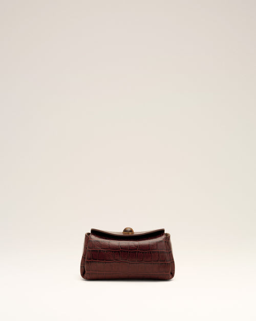 Mini Sac Carrousel marron en cuir de veau embossé crocodile - Femme - 10 - AMI Paris - Ami Paris