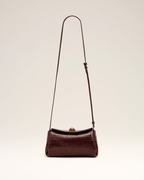                             Mini Sac Carrousel marron en cuir de veau embossé crocodile - 3                         - Ami Paris