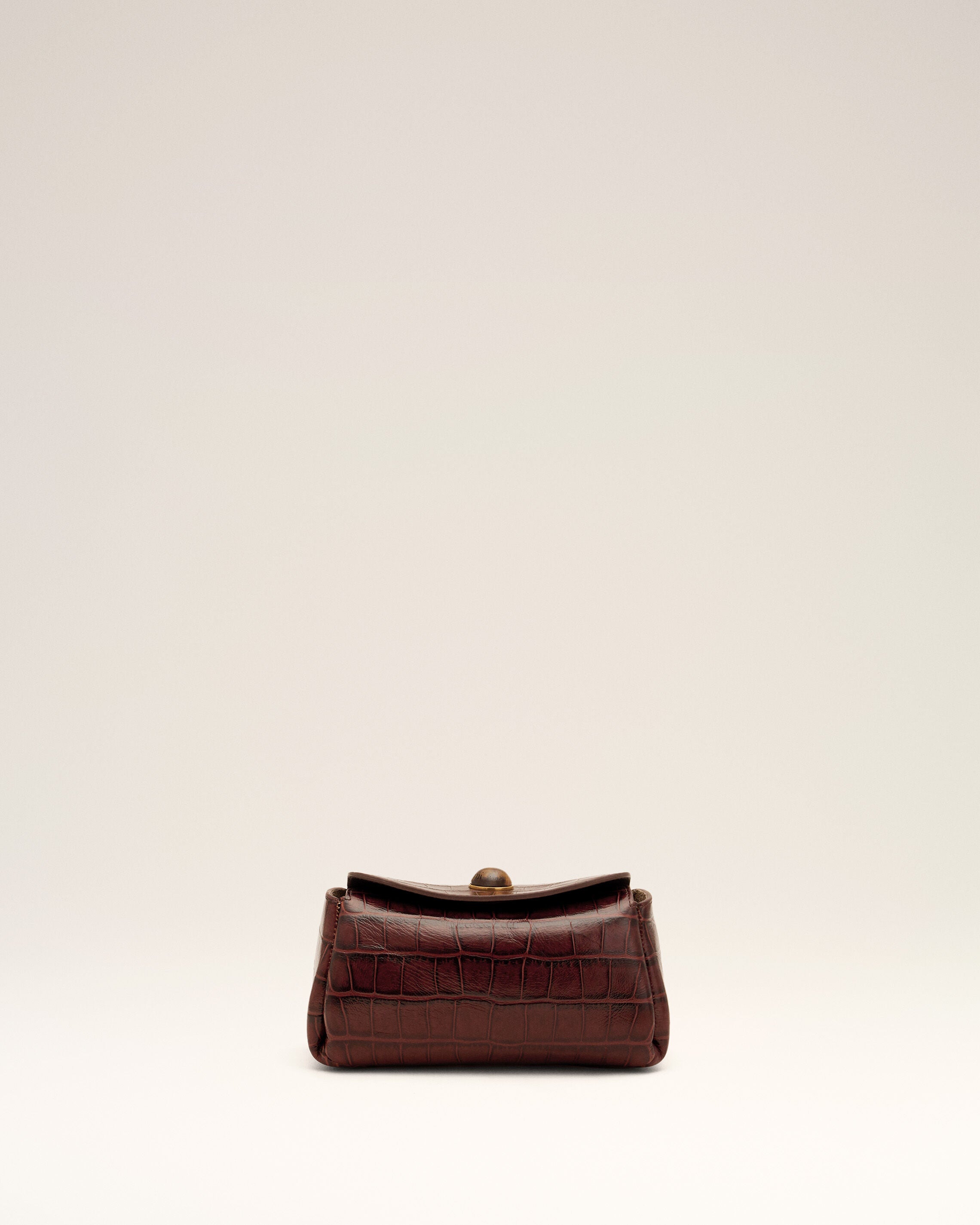 Mini Sac Carrousel marron en cuir de veau embossé crocodile - 3