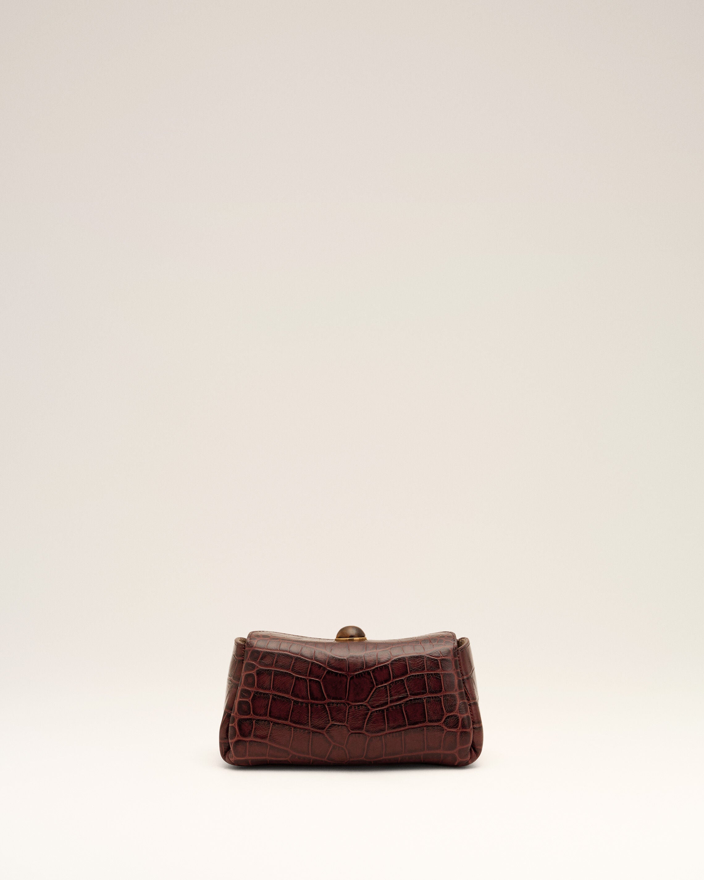 Mini Sac Carrousel marron en cuir de veau embossé crocodile - 5