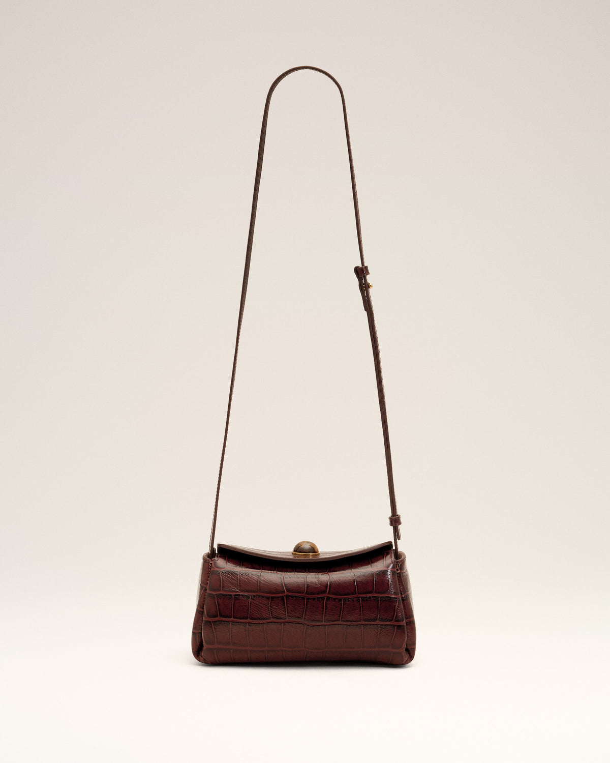 Mini brown crocodile embossed cow leather Carrousel bag - 1