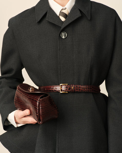 Mini Sac Carrousel marron en cuir de veau embossé crocodile - 4 - Ami Paris