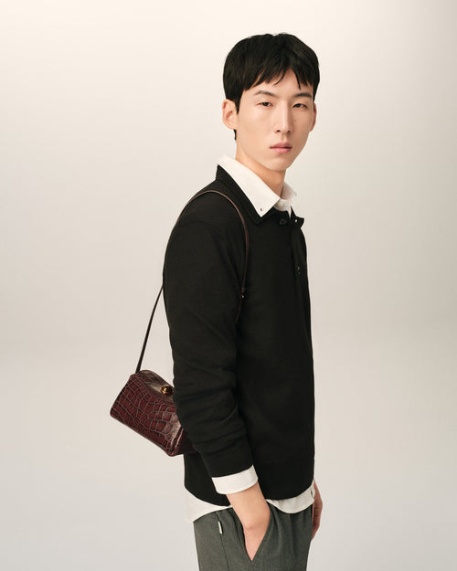 Mini Sac Carrousel marron en cuir de veau embossé crocodile - 2 - Ami Paris
