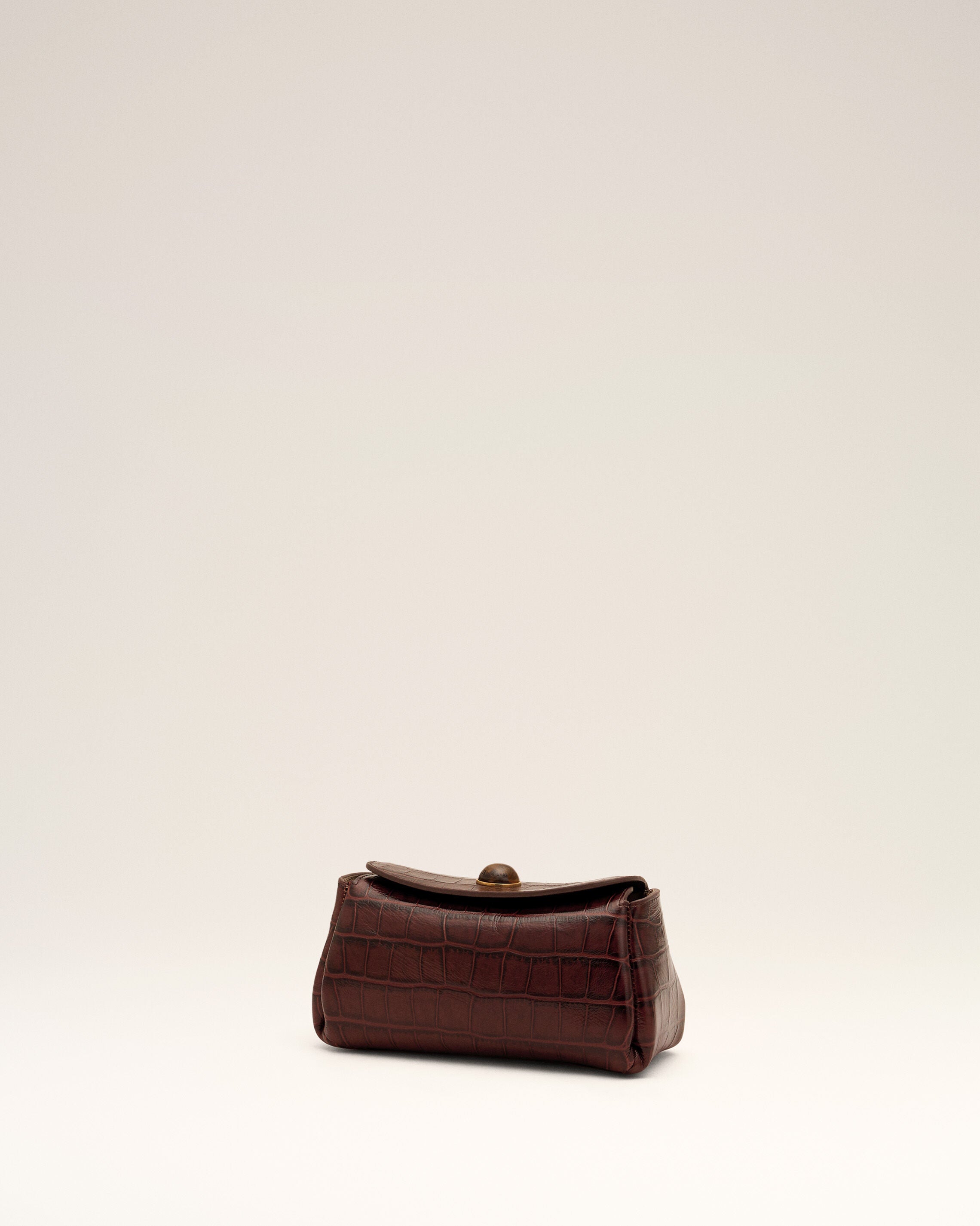 Mini Sac Carrousel marron en cuir de veau embossé crocodile - 11