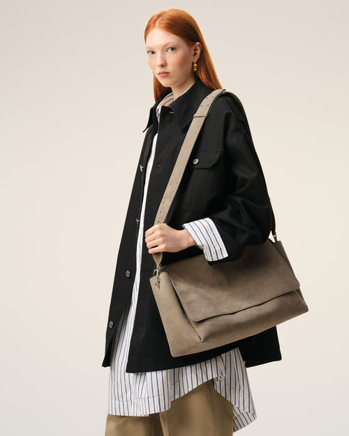 Grey Cow Leather Large Flap Carrousel Bag - 9 - Ami Paris