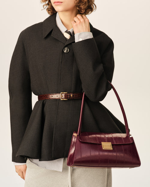 Bolso Mimi pequeño de piel de becerro burdeos - Mujer - 8 - AMI Paris - Ami Paris