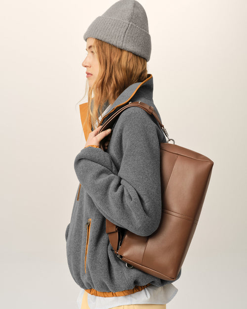 Brown cow leather Carrousel zipped bag - Woman - 9 - AMI Paris - Ami Paris
