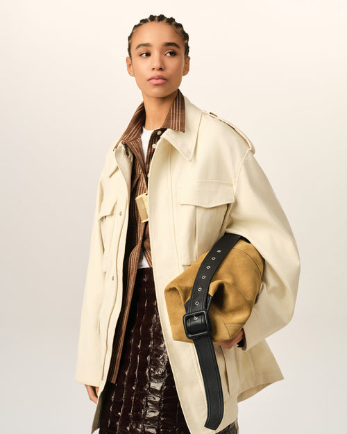 Bolso bandolera Etienne pequeño de cuero beige - Mujer - 9 - AMI Paris - Ami Paris