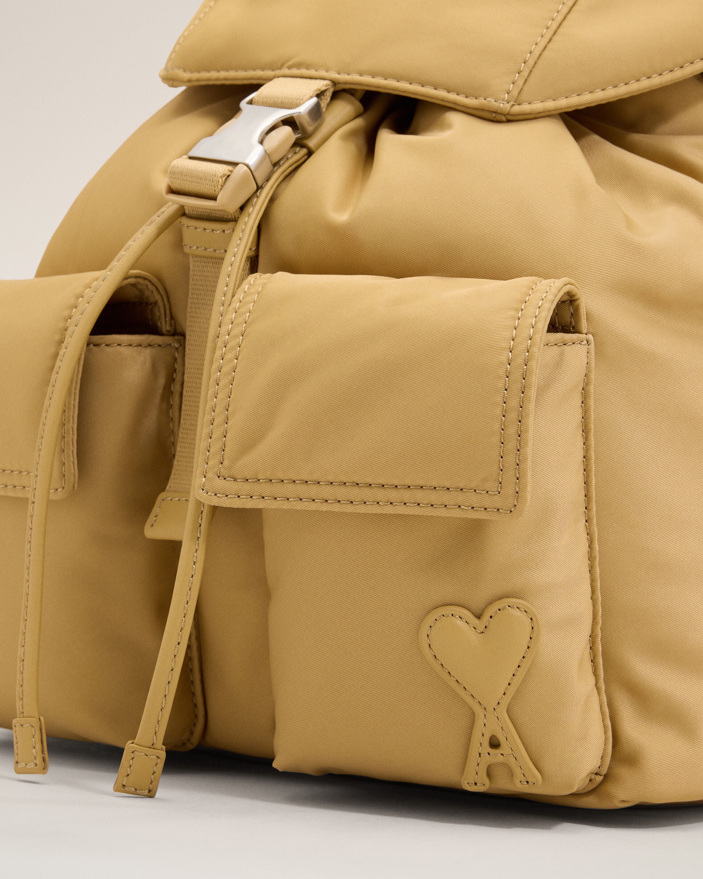Small beige nylon Marcel flap backpack - 11