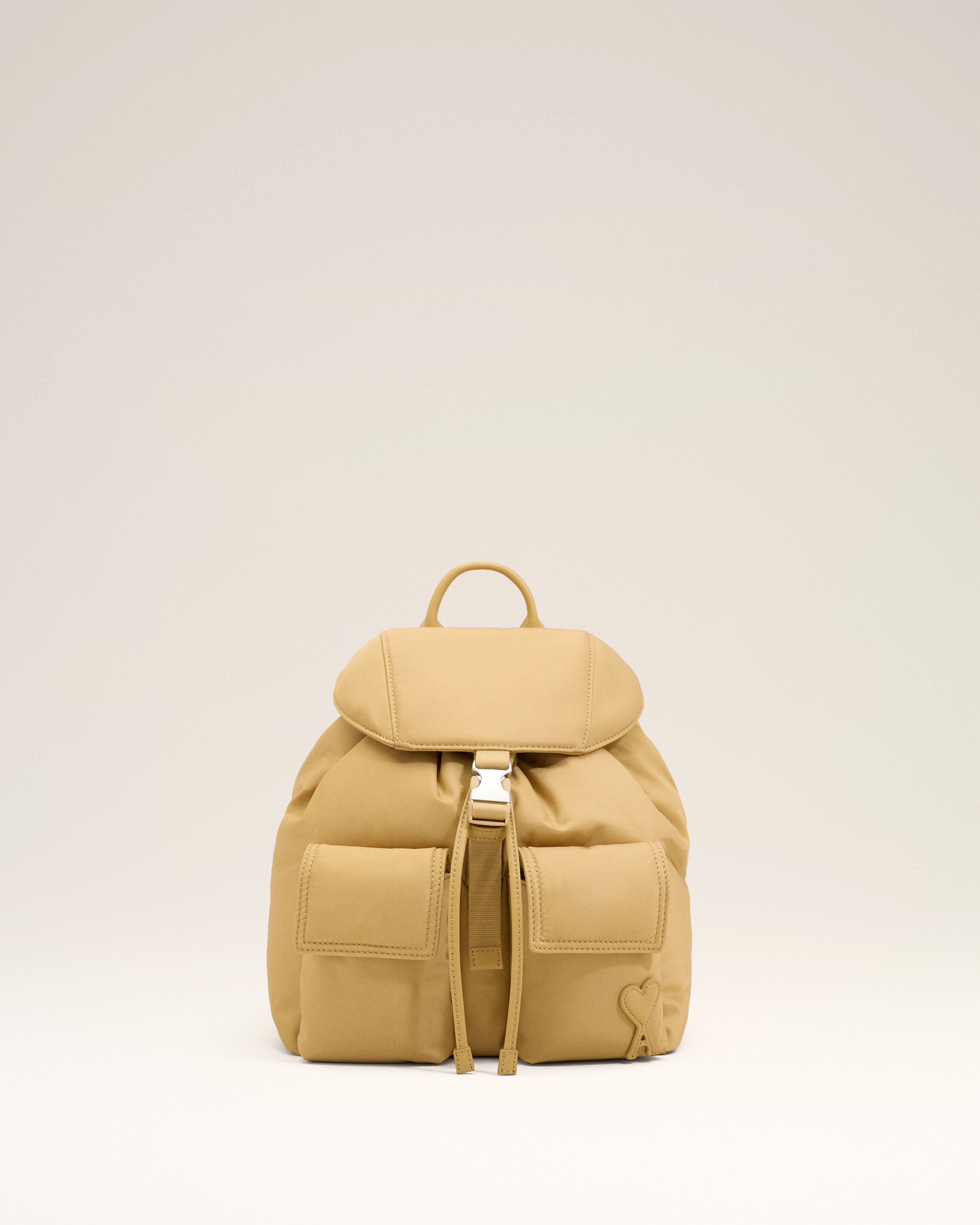 Small beige nylon Marcel flap backpack - 7