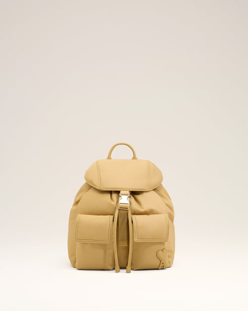 Small beige nylon Marcel flap backpack - Woman - 7 - AMI Paris - Ami Paris