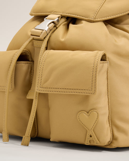 Small beige nylon Marcel flap backpack - Man - 5 - AMI Paris - Ami Paris