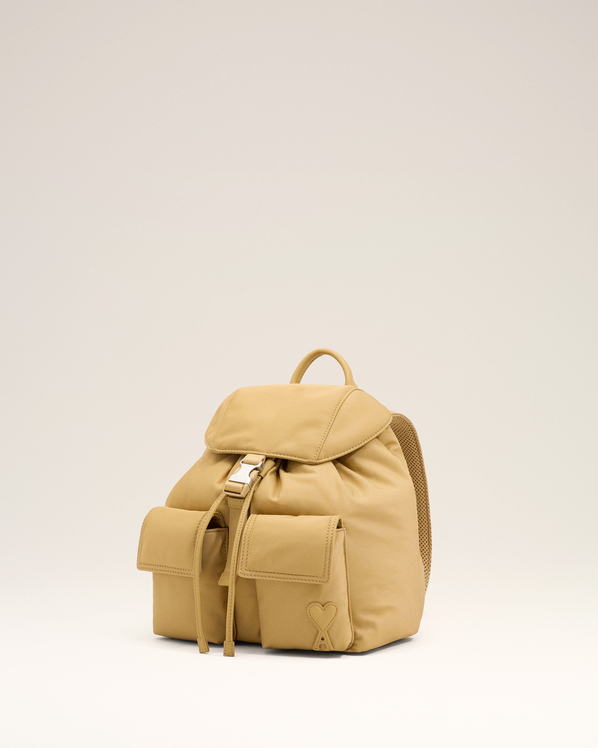 Small beige nylon Marcel flap backpack - 3
