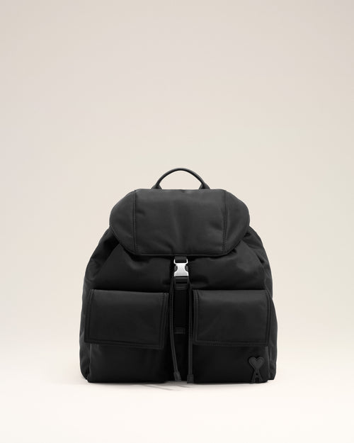 Mochila Marcel negra de nailon con solapa - NEGRO - Ami Paris