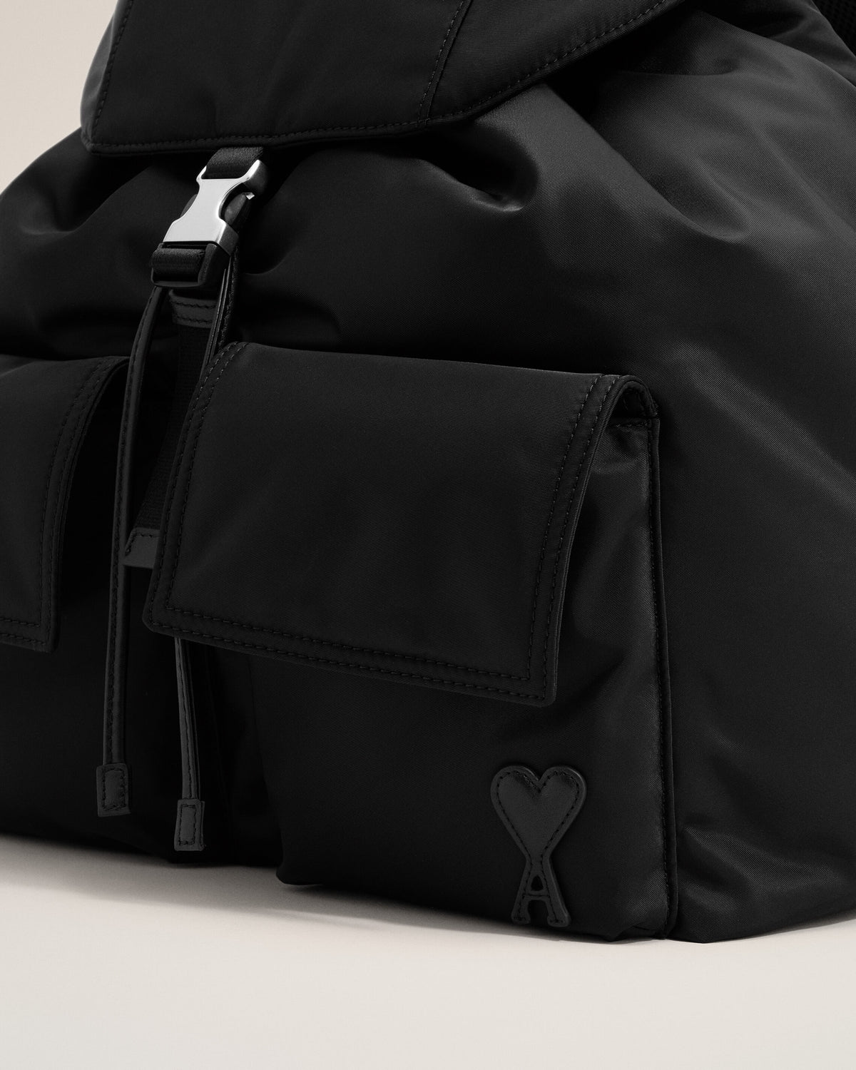 Black nylon Marcel flap backpack - 5