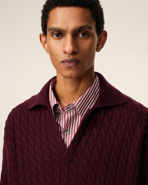 Burgundy Wool Cables Knit Polo - 4 - Ami Paris