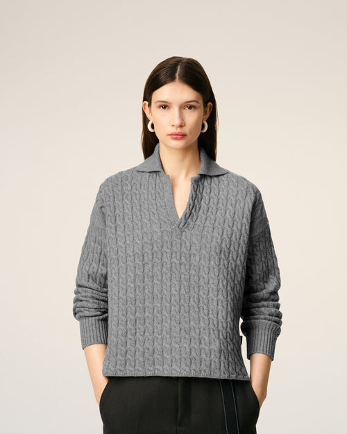 Grey Wool Cables Knit Polo - 10 - Ami Paris