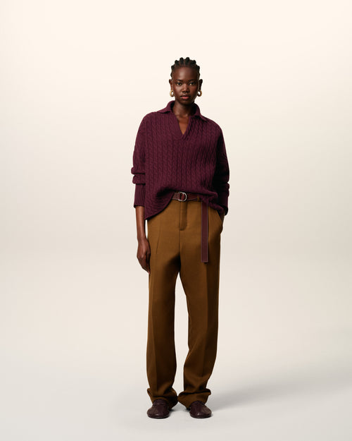                                     Burgundy Wool Cables Knit Polo - 3                                 - Ami Paris