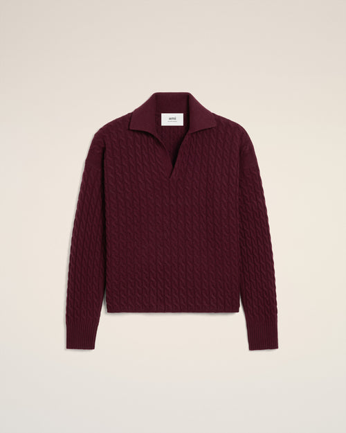 Burgundy Wool Cables Knit Polo - 1 - Ami Paris