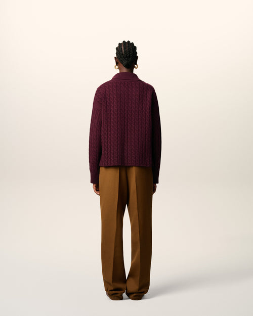 Burgundy Wool Cables Knit Polo - 11 - Ami Paris