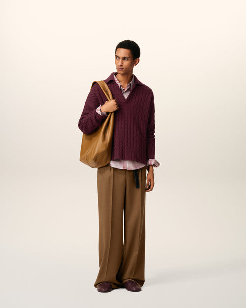 Burgundy Wool Cables Knit Polo - 2 - Ami Paris