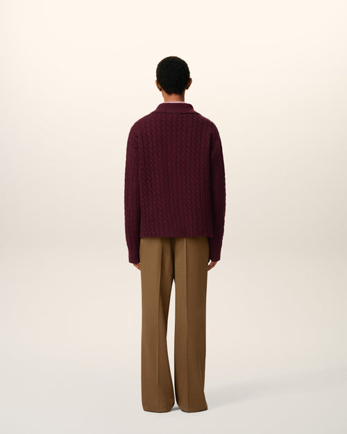 Burgundy Wool Cables Knit Polo - 5 - Ami Paris