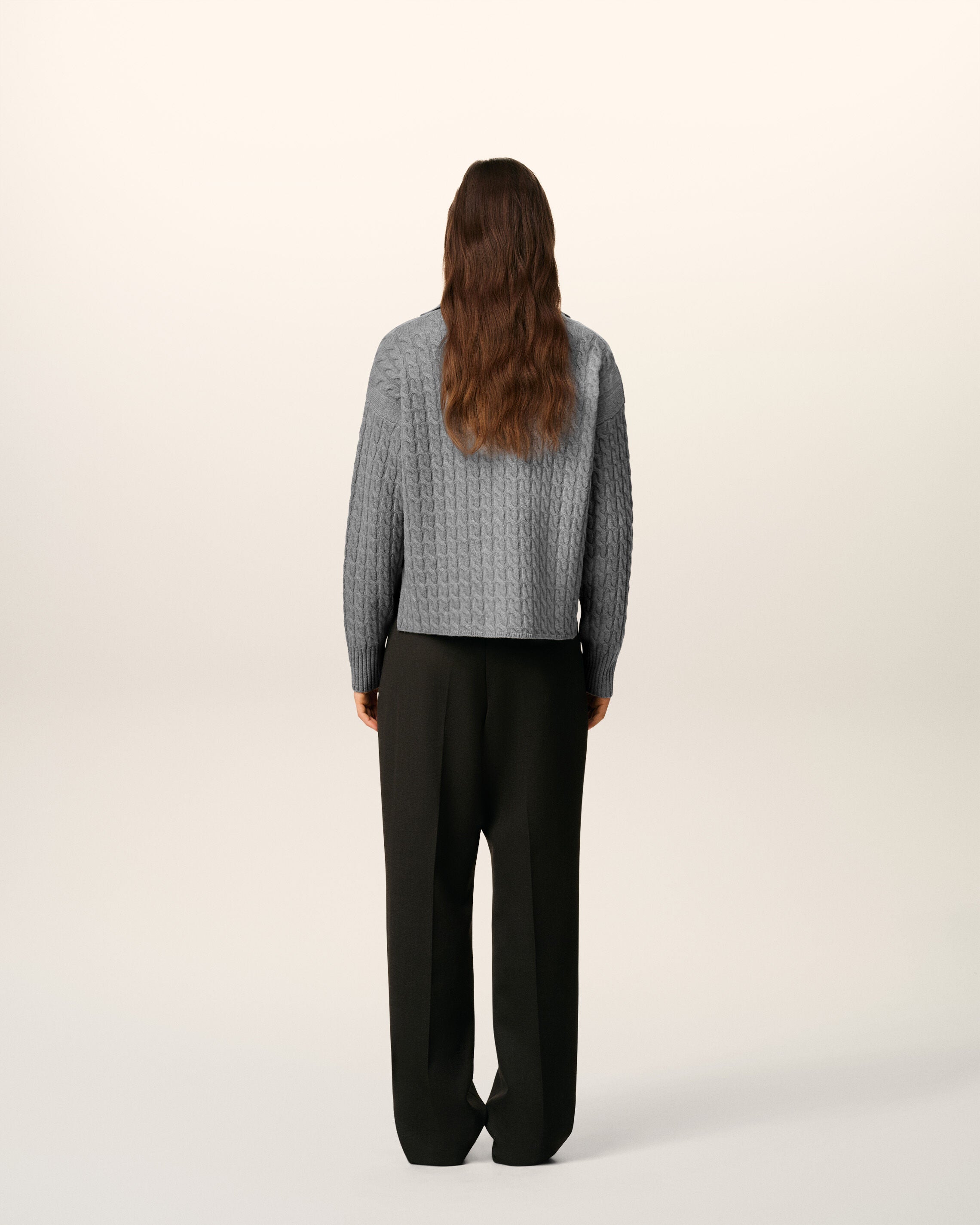 グレー ウール ケーブルニット ポロ グレー | AMI PARIS