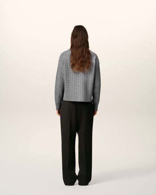 Grey Wool Cables Knit Polo - 12 - Ami Paris