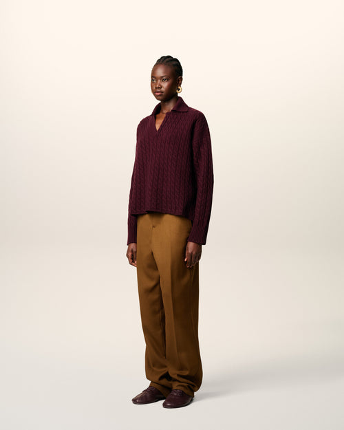 Burgundy Wool Cables Knit Polo - 12 - Ami Paris