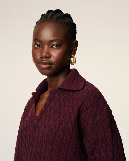 Burgundy Wool Cables Knit Polo - 10 - Ami Paris